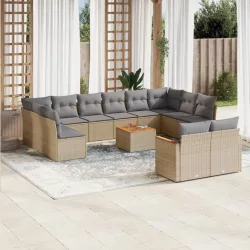   13részes vegyes bézs polyrattan kerti ülőgarnitúra párnákkal