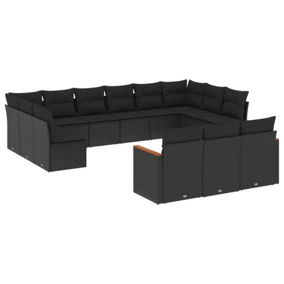 13 részes fekete polyrattan kerti ülőgarnitúra párnákkal