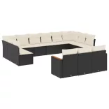 13 részes fekete polyrattan kerti ülőgarnitúra párnákkal