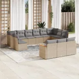 13részes vegyes bézs polyrattan kerti ülőgarnitúra párnákkal