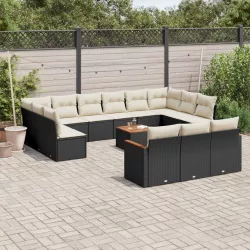   14 részes fekete polyrattan kerti ülőgarnitúra párnákkal