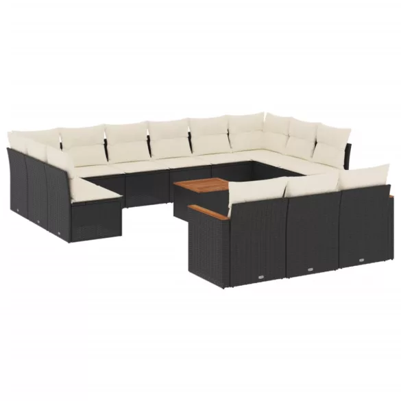 14 részes fekete polyrattan kerti ülőgarnitúra párnákkal