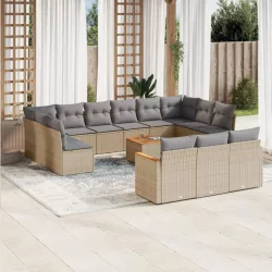   14 részes vegyes bézs polyrattan kerti ülőgarnitúra párnával