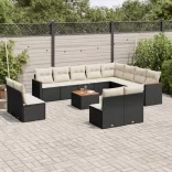 13 részes fekete polyrattan kerti ülőgarnitúra párnákkal