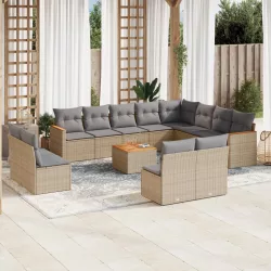   13részes vegyes bézs polyrattan kerti ülőgarnitúra párnákkal