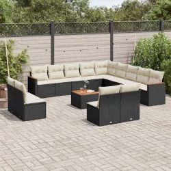   14 részes fekete polyrattan kerti ülőgarnitúra párnákkal