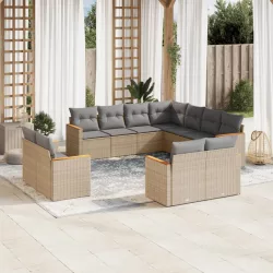  11részes vegyes bézs polyrattan kerti ülőgarnitúra párnákkal