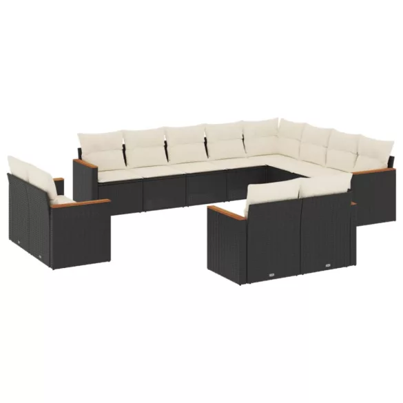 12 részes fekete polyrattan kerti ülőgarnitúra párnákkal