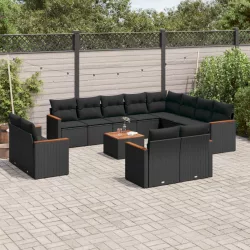  13 részes fekete polyrattan kerti ülőgarnitúra párnákkal