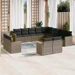 13 részes szürke polyrattan kerti ülőgarnitúra párnákkal