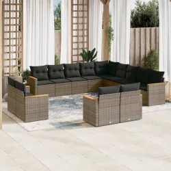   13 részes szürke polyrattan kerti ülőgarnitúra párnákkal
