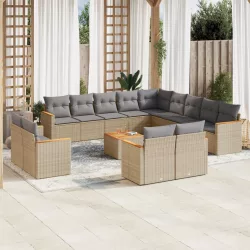   14 részes vegyes bézs polyrattan kerti ülőgarnitúra párnával