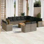 14 részes szürke polyrattan kerti ülőgarnitúra párnákkal