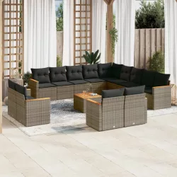   14 részes szürke polyrattan kerti ülőgarnitúra párnákkal