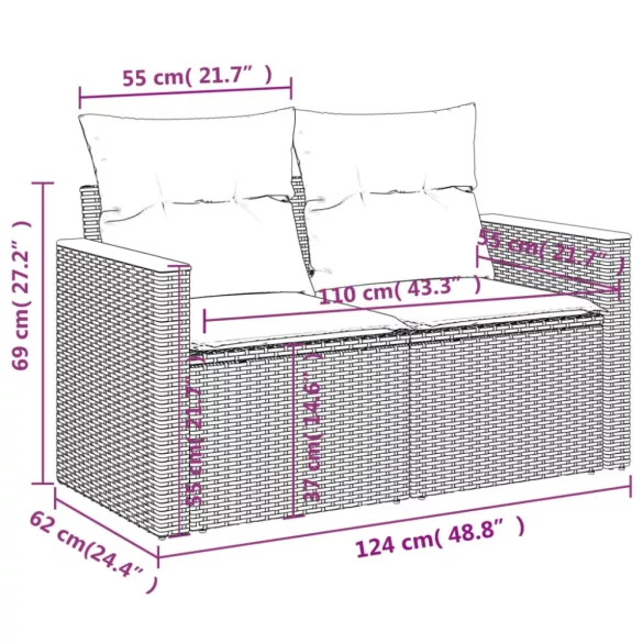 11 részes fekete polyrattan kerti ülőgarnitúra párnákkal
