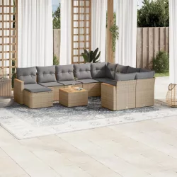   11részes vegyes bézs polyrattan kerti ülőgarnitúra párnákkal