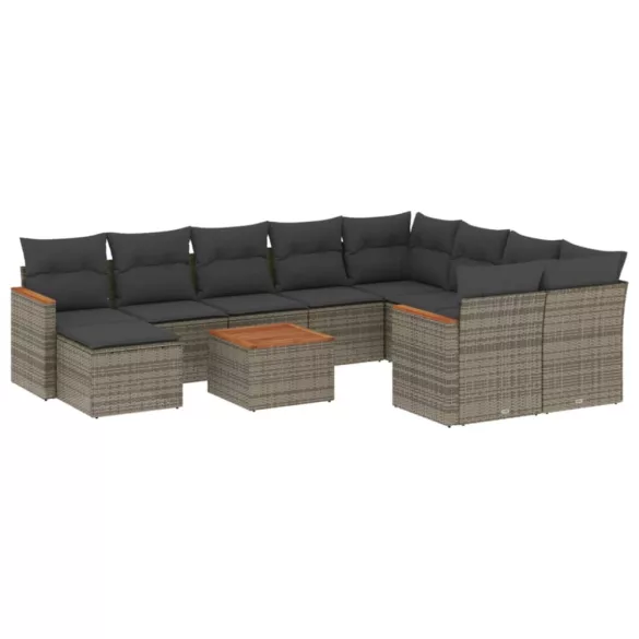11 részes szürke polyrattan kerti ülőgarnitúra párnákkal