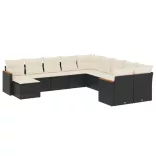 11 részes fekete polyrattan kerti ülőgarnitúra párnákkal
