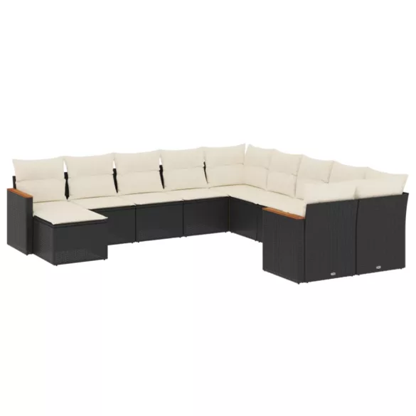 11 részes fekete polyrattan kerti ülőgarnitúra párnákkal