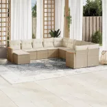 11 részes bézs polyrattan kerti ülőgarnitúra párnákkal