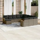 12 részes szürke polyrattan kerti ülőgarnitúra párnákkal