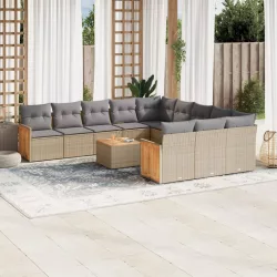   13részes vegyes bézs polyrattan kerti ülőgarnitúra párnákkal