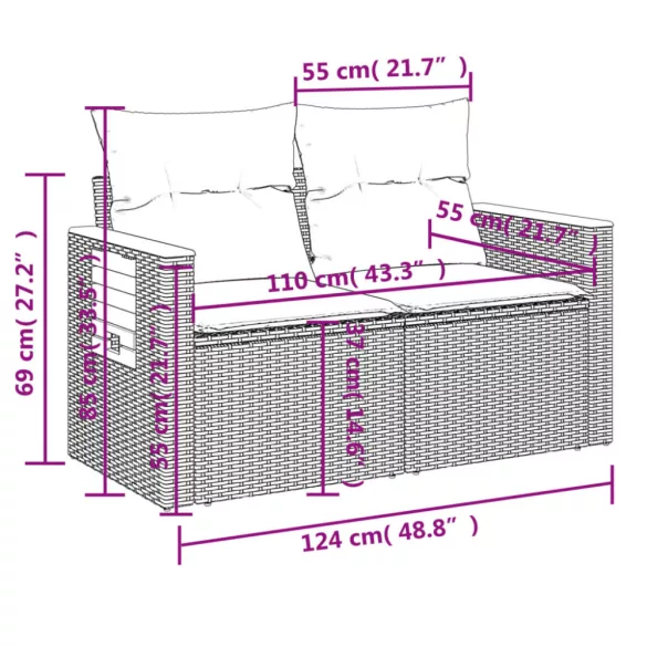 7 részes fekete polyrattan kerti ülőgarnitúra párnával