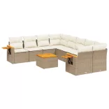 9 részes bézs polyrattan kerti ülőgarnitúra párnákkal