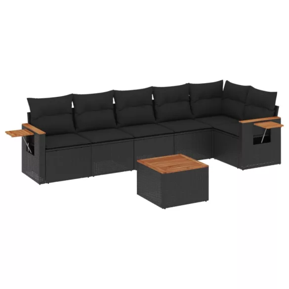 7 részes fekete polyrattan kerti ülőgarnitúra párnával