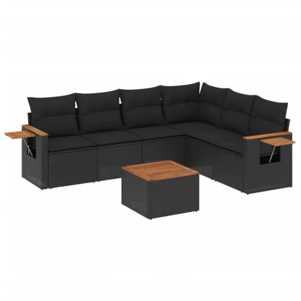 7 részes fekete polyrattan kerti ülőgarnitúra párnával