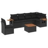 7 részes fekete polyrattan kerti ülőgarnitúra párnával