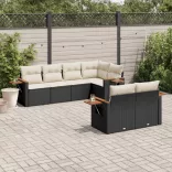 7 részes fekete polyrattan kerti ülőgarnitúra párnával