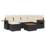 7 részes fekete polyrattan kerti ülőgarnitúra párnával