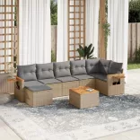 8 részes bézs polyrattan kerti ülőgarnitúra párnával