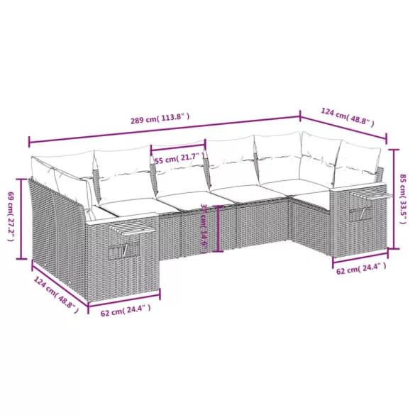 7 részes bézs polyrattan kerti ülőgarnitúra párnákkal