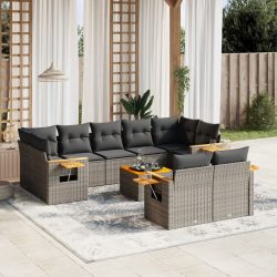   10 részes szürke polyrattan kerti ülőgarnitúra párnákkal