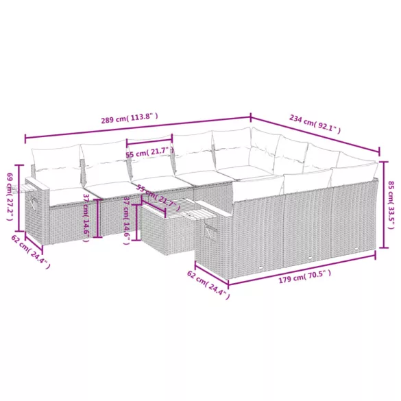 11 részes szürke polyrattan kerti ülőgarnitúra párnákkal