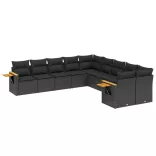 10 részes fekete polyrattan kerti ülőgarnitúra párnákkal