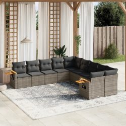   10 részes szürke polyrattan kerti ülőgarnitúra párnákkal