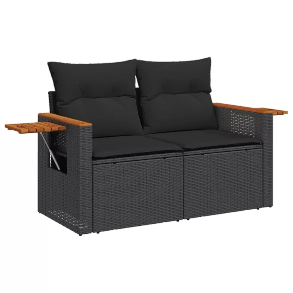 11 részes fekete polyrattan kerti ülőgarnitúra párnákkal