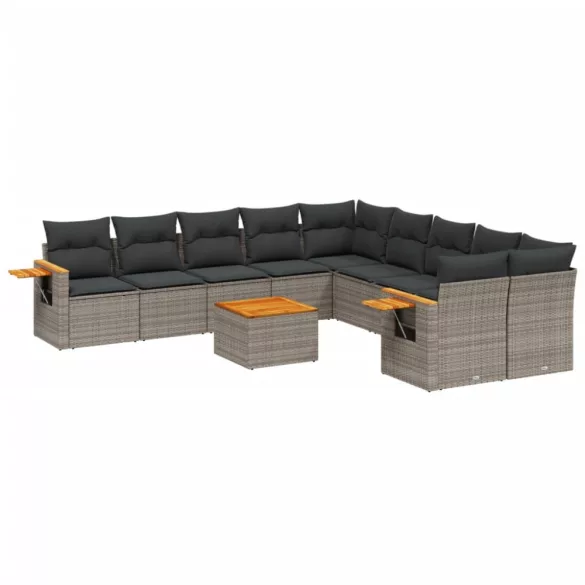 11 részes szürke polyrattan kerti ülőgarnitúra párnákkal