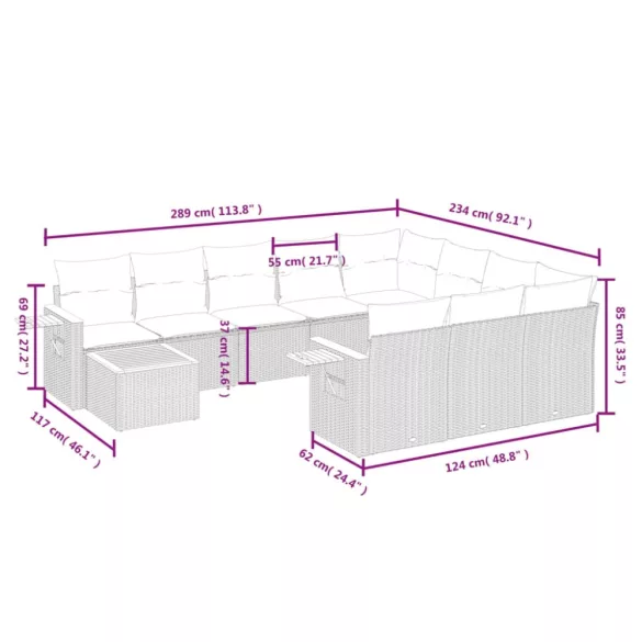 11 részes szürke polyrattan kerti ülőgarnitúra párnákkal