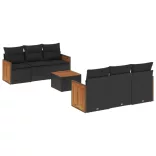 7 részes fekete polyrattan kerti ülőgarnitúra párnával