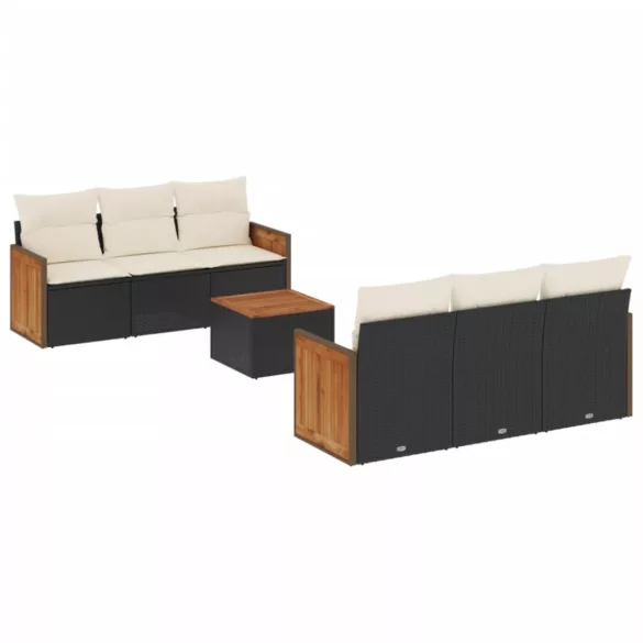 7 részes fekete polyrattan kerti ülőgarnitúra párnával