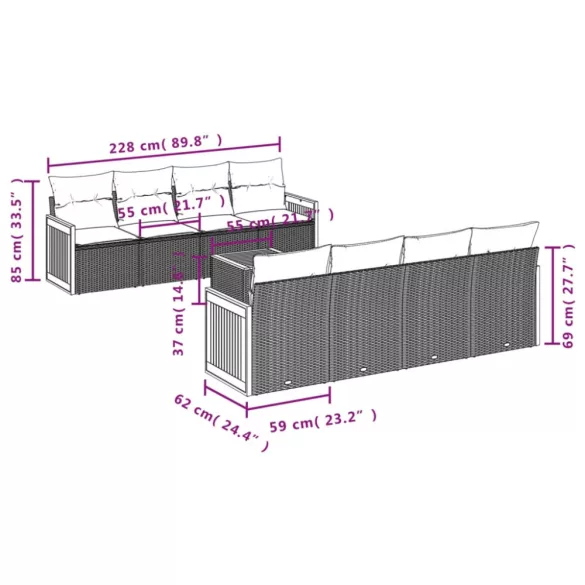 9 részes bézs polyrattan kerti ülőgarnitúra párnákkal
