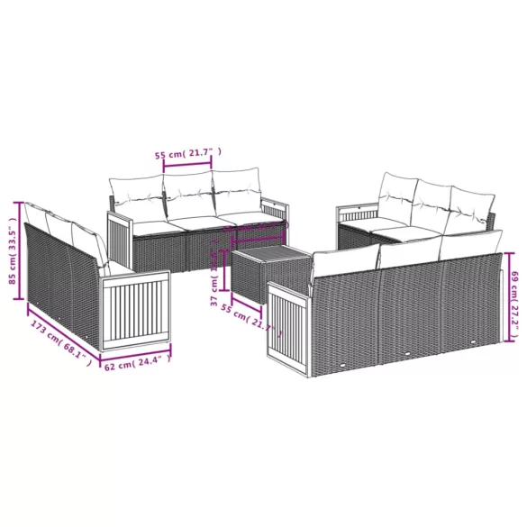 13 részes szürke polyrattan kerti ülőgarnitúra párnákkal