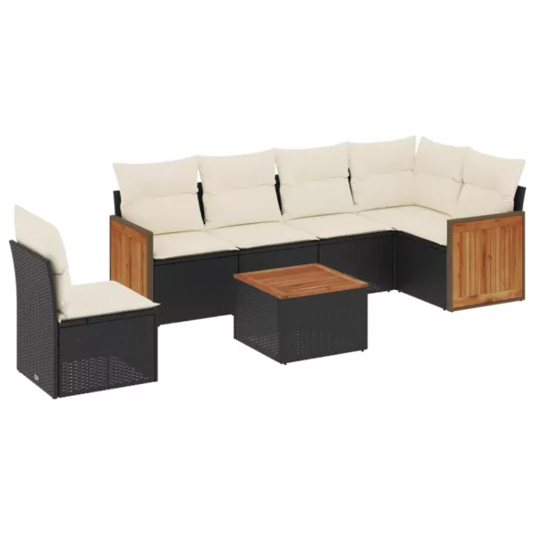 7 részes fekete polyrattan kerti ülőgarnitúra párnával
