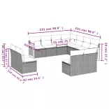 11 részes fekete polyrattan kerti ülőgarnitúra párnákkal