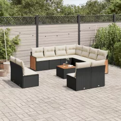   12 részes fekete polyrattan kerti ülőgarnitúra párnákkal