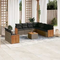   10 részes szürke polyrattan kerti ülőgarnitúra párnákkal